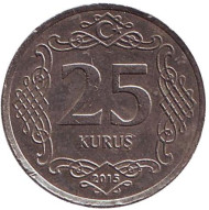 Монета 25 курушей. 2015 год, Турция. Из обращения. Монета 25 курушей. 2015 год, Турция. Из обращения.