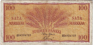 Банкнота 100 марок. 1957 год, Финляндия. Банкнота 100 марок. 1957 год, Финляндия.