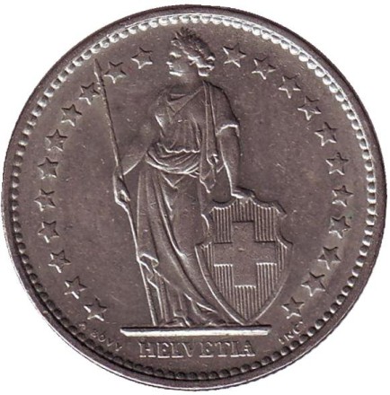 Монета 2 франка. 1969 год, Швейцария. Гельвеция.