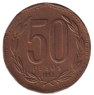 Монета 50 песо. 1992 год, Чили. Бернардо О’Хиггинс. Монета 50 песо. 1992 год, Чили. Бернардо О’Хиггинс.
