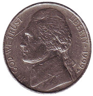 Монета 5 центов. 1999 год (P), США. Джефферсон. Монтичелло. Монета 5 центов. 1999 год (P), США. Джефферсон. Монтичелло.