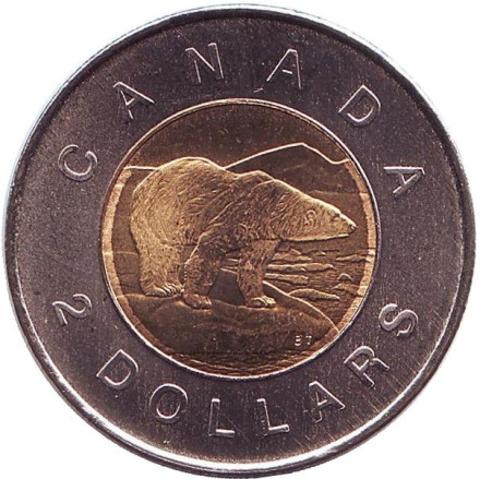 Монета 2 доллара. 2008 год, Канада. UNC. Полярный медведь.