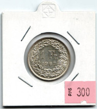 Монета 1 франк. 1967 год, Швейцария. Гельвеция. Монета 1 франк. 1967 год, Швейцария. Гельвеция.