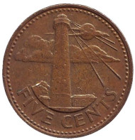 Монета 5 центов. 2000 год, Барбадос. Маяк. Монета 5 центов. 2000 год, Барбадос. Маяк.