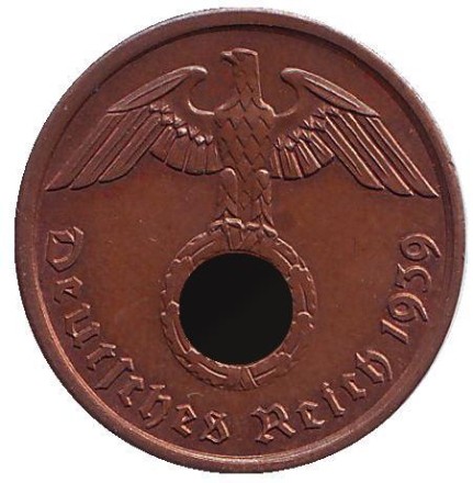 Монета 2 рейхспфеннига. 1939 год, Германия (Третий Рейх). (A).