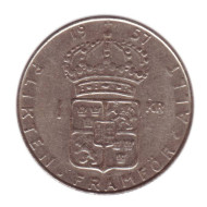 Монета 1 крона. 1957 год, Швеция. Густав VI. Монета 1 крона. 1957 год, Швеция. Густав VI.