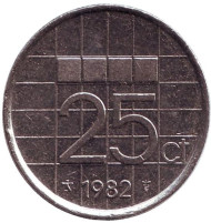Монета 25 центов. 1982 год, Нидерланды. Монета 25 центов. 1982 год, Нидерланды.