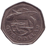 Монета 1 доллар. 2005 год, Барбадос. Летучая рыба. Монета 1 доллар. 2005 год, Барбадос. Летучая рыба.