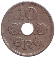 Монета 10 эре. 1936 год, Дания.