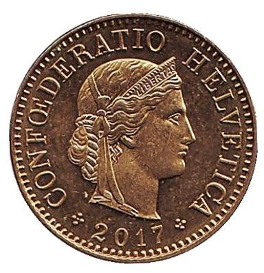 Монета 5 раппенов. 2017 год, Швейцария. Из обращения. Монета 5 раппенов. 2017 год, Швейцария. Из обращения.