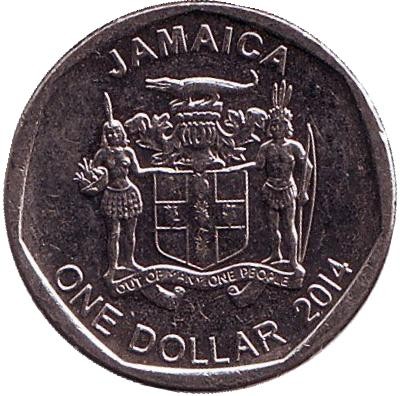 Монета 1 доллар. 2014 год, Ямайка. Александр Бустаманте - национальный герой Ямайки.