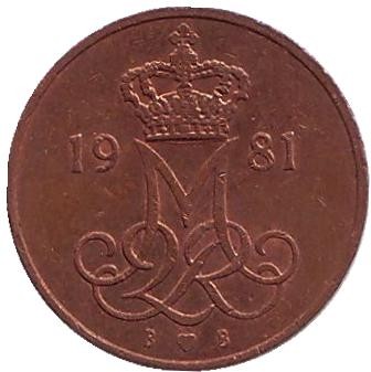 Монета 5 эре. 1981 год, Дания. Монета 5 эре. 1981 год, Дания.