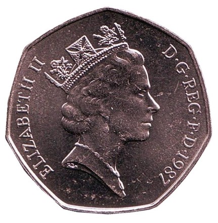 Монета 50 пенсов. 1987 год, Великобритания. BU. Монета 50 пенсов. 1987 год, Великобритания. BU.