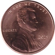 Монета 1 цент. 2025 год (P), США. Монета 1 цент. 2025 год (P), США.
