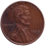 Монета 1 цент. 1935 год (P), США. Линкольн. Монета 1 цент. 1935 год (P), США. Линкольн.