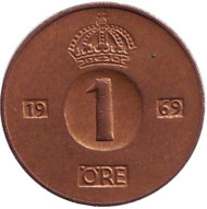 Монета 1 эре. 1969 год, Швеция. Монета 1 эре. 1969 год, Швеция.