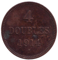 Монета 4 дубля. 1914 год, Гернси. Монета 4 дубля. 1914 год, Гернси.