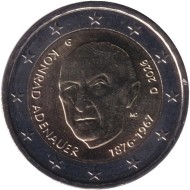 Монета 2 евро. 2026 год (G), Германия. Конрад Аденауэр.
