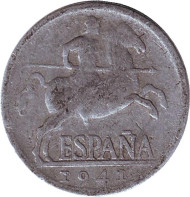 Монета 5 сентимо. 1941 год, Испания.