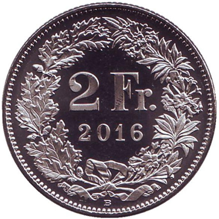 Монета 2 франка. 2016 год, Швейцария. UNC. Гельвеция.