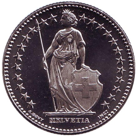 Монета 2 франка. 2016 год, Швейцария. UNC. Гельвеция. Монета 2 франка. 2016 год, Швейцария. UNC. Гельвеция.