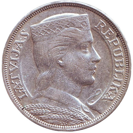 Монета 5 латов, 1931 год, Латвия. Милда.