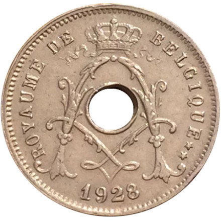 Монета 5 сантимов. 1928 год, Бельгия. (Belgique)
