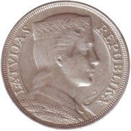 Монета 5 латов. 1932 год, Латвия. Милда. Монета 5 латов. 1932 год, Латвия. Милда.