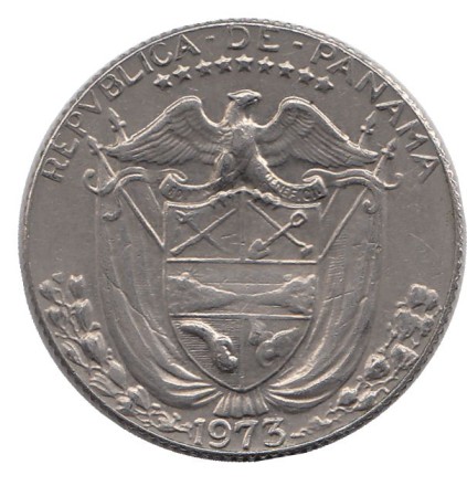 Монета 1/4 бальбоа. 1973 год, Панама. Васко Нуньес де Бальбоа. Монета 1/4 бальбоа. 1973 год, Панама. Васко Нуньес де Бальбоа.