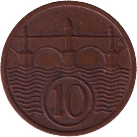 Монета 10 геллеров. 1931 год, Чехословакия.