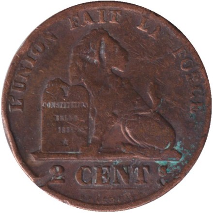 Монета 2 сантима. 1856 год, Бельгия. Монета 2 сантима. 1856 год, Бельгия.