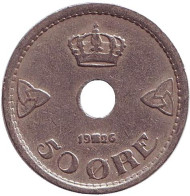Монета 50 эре. 1926 год, Норвегия. Монета 50 эре. 1926 год, Норвегия.