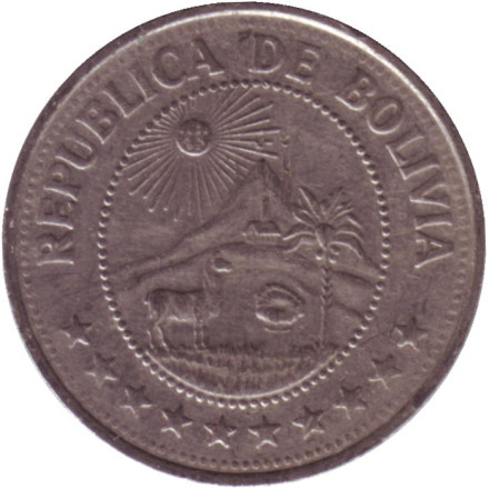 Монета 50 сентаво. 1978 год, Боливия. Монета 50 сентаво. 1978 год, Боливия.