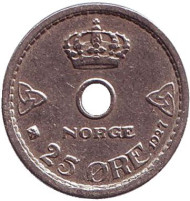 Монета 25 эре. 1927 год, Норвегия. Монета 25 эре. 1927 год, Норвегия.