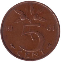 5 центов. 1961 год, Нидерланды.