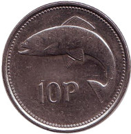 Монета 10 пенсов. 1996 год, Ирландия. Лосось. Монета 10 пенсов. 1996 год, Ирландия. Лосось.