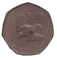 Монета 50 пенсов. 1979 год, Ирландия. Вальдшнеп (Лесной кулик).