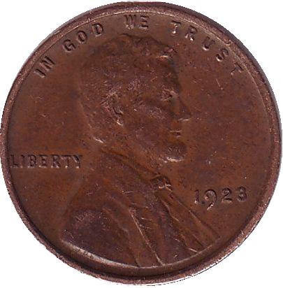 Монета 1 цент. 1923 год, США. Линкольн.