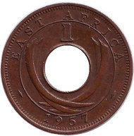 Монета 1 цент. 1957 год, Восточная Африка. (H). Монета 1 цент. 1957 год, Восточная Африка. (H).