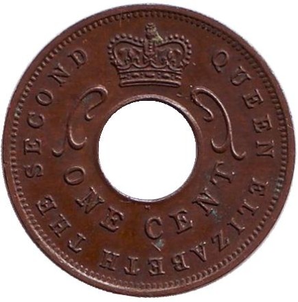 Монета 1 цент. 1957 год, Восточная Африка. (H). Монета 1 цент. 1957 год, Восточная Африка. (H).