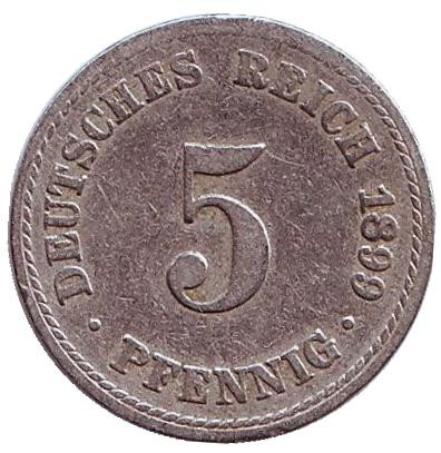 Монета 5 пфеннигов. 1899 год (A), Германская империя.