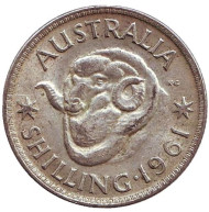 Монета 1 шиллинг. 1961 год, Австралия. Баран. Монета 1 шиллинг. 1961 год, Австралия. Баран.