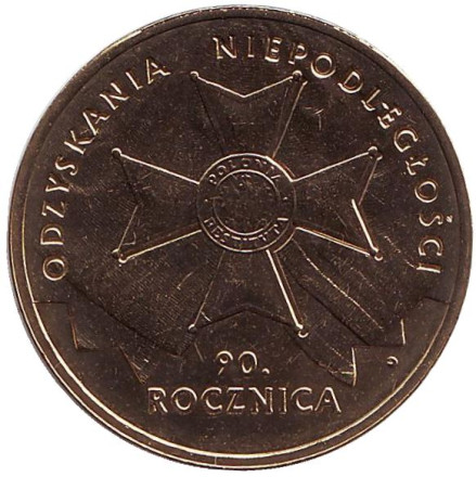 Монета 2 злотых, 2008 год, Польша. 90-летие восстановления независимости Польши.