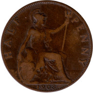 Монета 1/2 пенни. 1903 год, Великобритания. Монета 1/2 пенни. 1903 год, Великобритания.