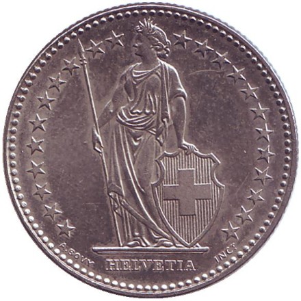 Монета 2 франка. 1984 год, Швейцария. Гельвеция. Монета 2 франка. 1984 год, Швейцария. Гельвеция.