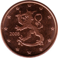 Монета 5 центов. 2008 год, Финляндия. Монета 5 центов. 2008 год, Финляндия.