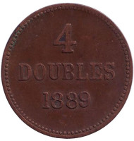 Монета 4 дубля. 1889 год, Гернси. Монета 4 дубля. 1889 год, Гернси.