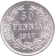 Монета 50 пенни. 1917 год (без короны), Великое княжество Финляндское. Монета 50 пенни. 1917 год (без короны), Великое княжество Финляндское.