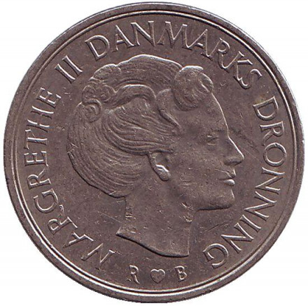 Монета 1 крона. 1982 год, Дания.