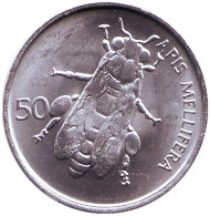 Монета 50 стотинов. 1995 год, Словения. Медоносная пчела. Монета 50 стотинов. 1995 год, Словения. Медоносная пчела.
